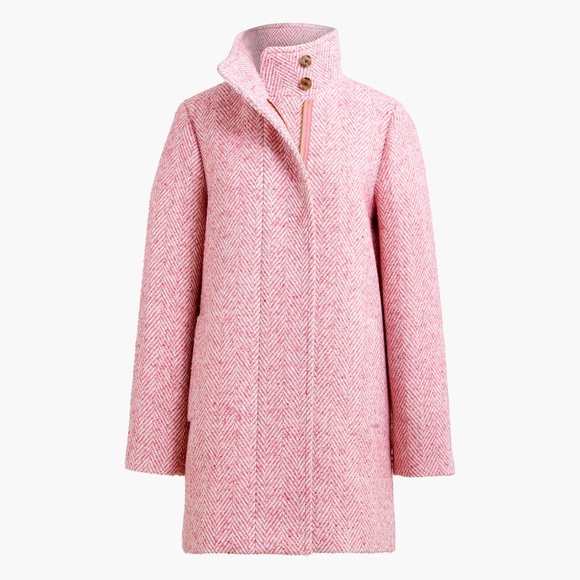 New JCREW Size 00 P 00P Petite Herringbone City Coat in Pink $298 CB322 - Picture 1 of 5